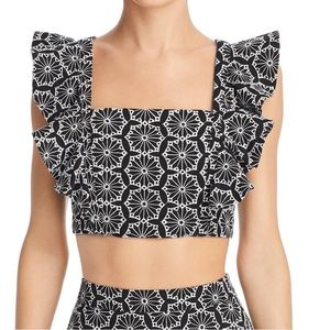 Bardot Sierra Cotton embroidered cropped ruffled tank top